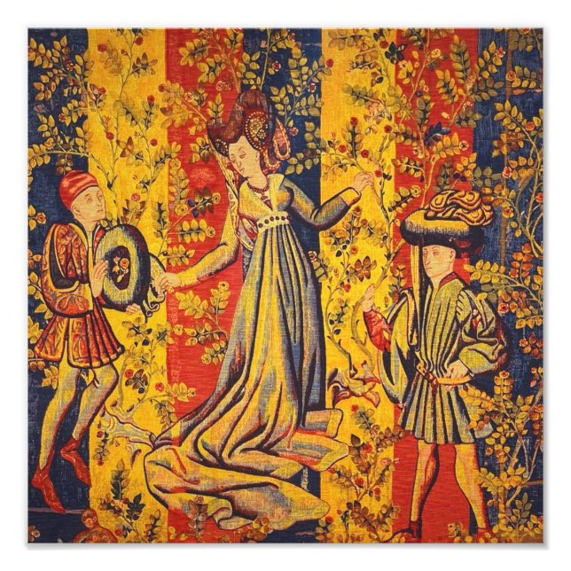 Medieval Italian Red Blue Yellow Chinoiserie  Photo Print (Front)