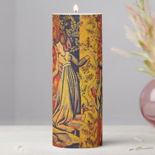 Medieval Italian Red Blue Yellow Chinoiserie  Pillar Candle