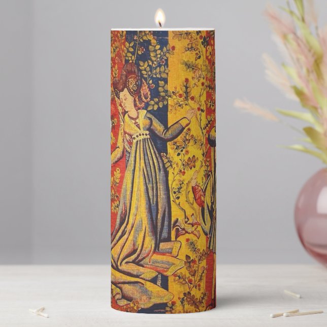 Medieval Italian Red Blue Yellow Chinoiserie  Pillar Candle (In Situ)