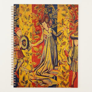 Medieval Italian Red Blue Yellow Chinoiserie Planner