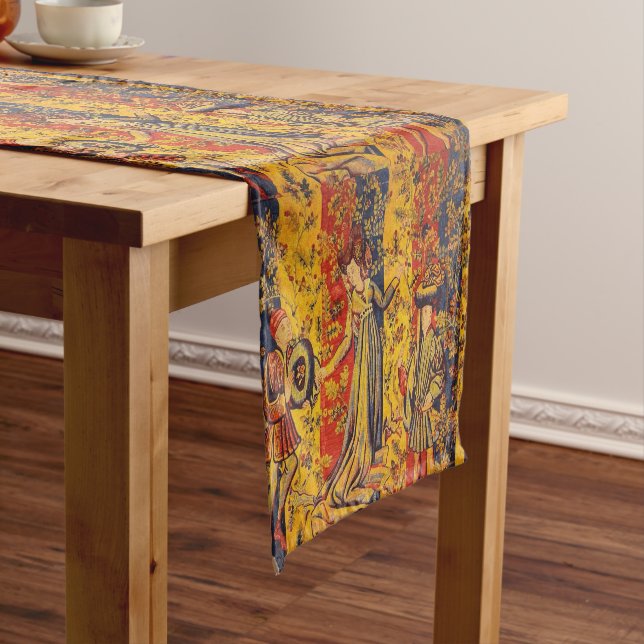 Medieval Italian Red Blue Yellow Chinoiserie  Short Table Runner (In Situ)