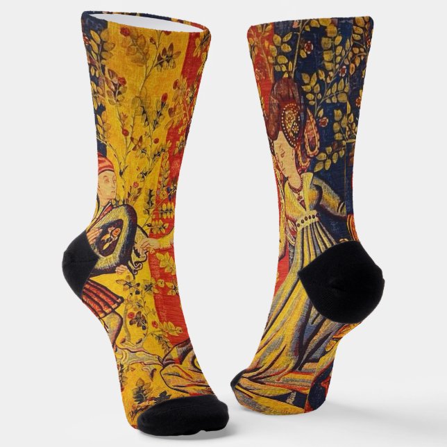 Medieval Italian Red Blue Yellow Chinoiserie  Socks (Angled)