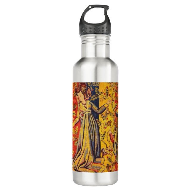 Medieval Italian Red Blue Yellow Chinoiserie  Stainless Steel Water Bottle (Front)