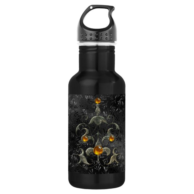Medieval Jewel on Black Stainless Steel Water Bottle (Front)