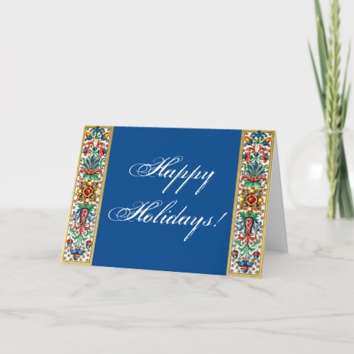 Medieval Jewels Manuscript  Flowers Holiday Card