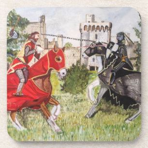 Medieval Joust In front of Castle  Beverage Coaster