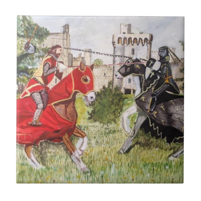 Medieval Joust In front of Castle  Ceramic Tile (Front)