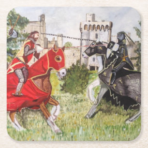 Medieval Joust In front of Castle Square Paper Coaster