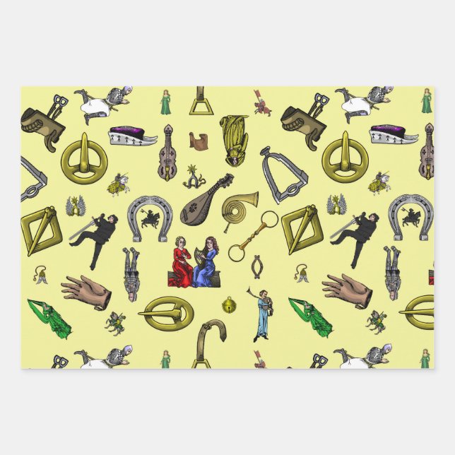 Medieval Kights, Engineering, and Plants Wrapping Paper Sheets (Front)