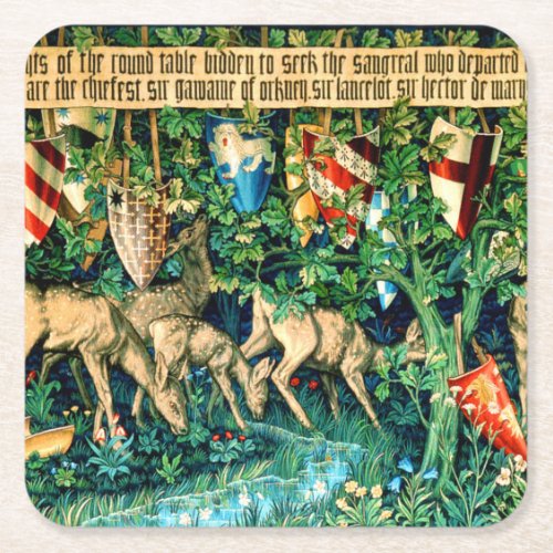 Medieval King Arthur William Morris Square Paper Coaster