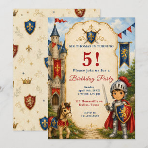 Medieval Knight 5th Birthday Party Invitation
