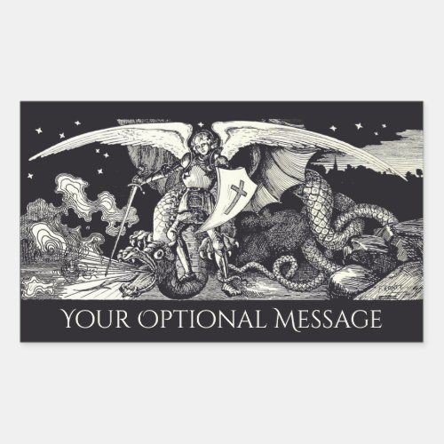 Medieval Knight and Dragon Black and White Rectangular Sticker