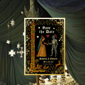 Medieval Knight and Lady Manuscript Save the Date Foil Invitation
