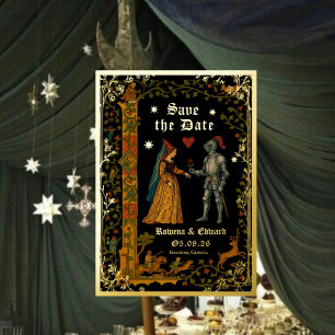 Medieval Knight and Lady Manuscript Save the Date Foil Invitation