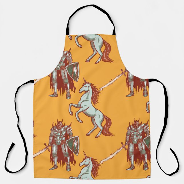 medieval knight and unicorn seamless pattern apron (Front)