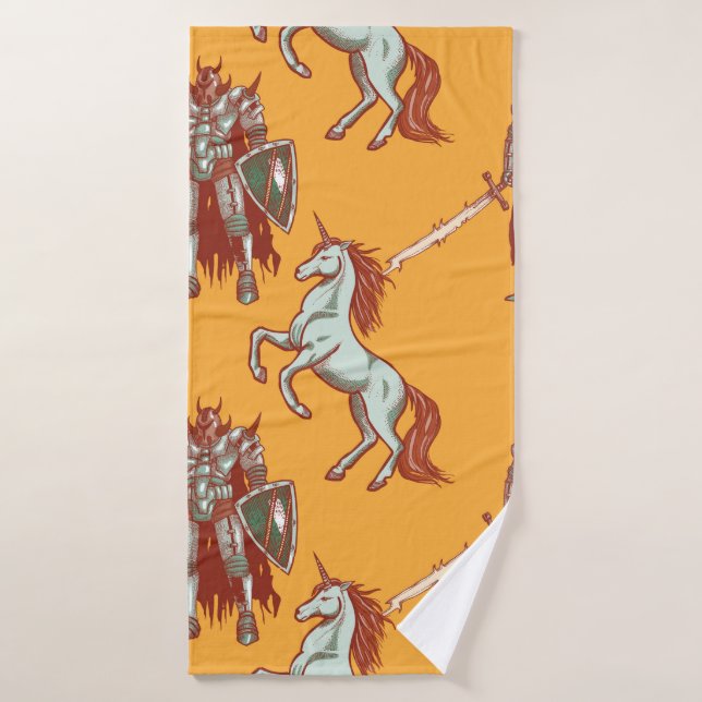 medieval knight and unicorn seamless pattern bath towel (Bath Towel)