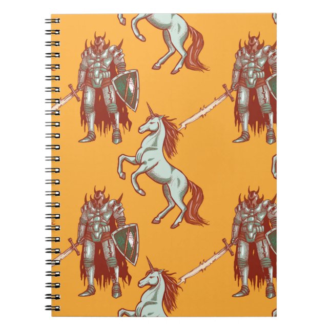 medieval knight and unicorn seamless pattern notebook (Front)