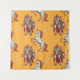 medieval knight and unicorn seamless pattern tapestry