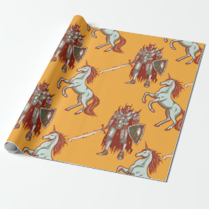 medieval knight and unicorn seamless pattern wrapping paper