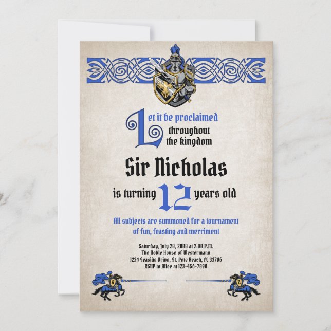 Medieval Knight Birthday Invitation (Front)