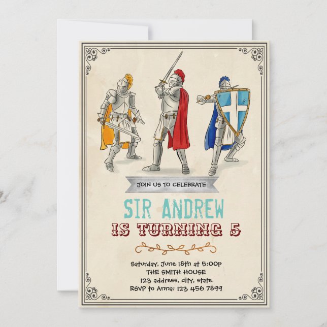 Medieval knight birthday invitation (Front)