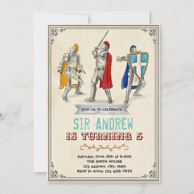 Medieval knight birthday invitation (Front)