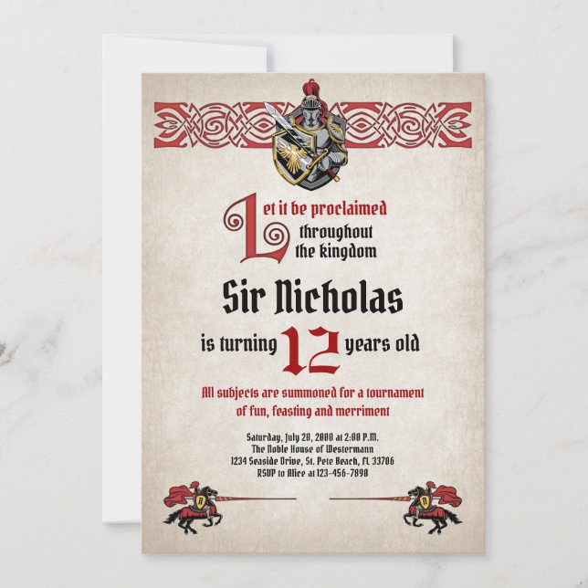 Medieval Knight Birthday Invitation (Front)