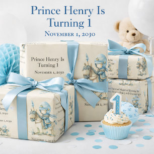 Medieval Knight Boy’s 1st Birthday Wrapping Paper