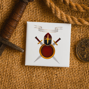 Medieval Knight Crest Helmet Swords Shield  Button