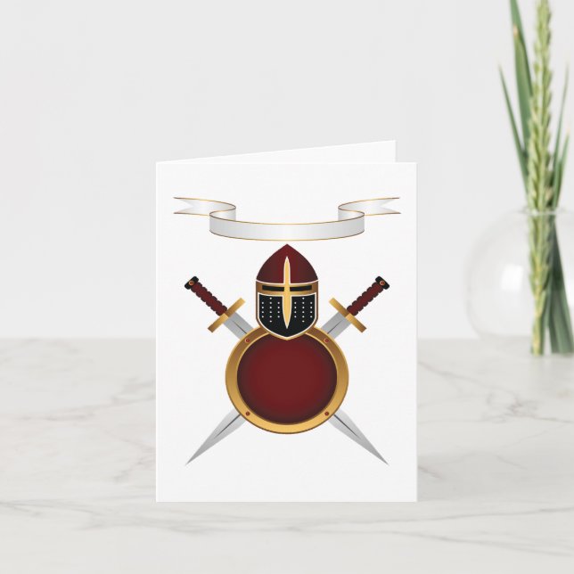 Medieval Knight Crest Helmet Swords Shield  Card (Front)