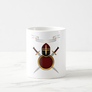Medieval Knight Crest Helmet Swords Shield  Coffee Mug