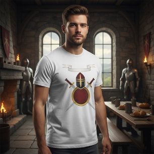 Medieval Knight Crest Helmet Swords Shield  T-Shirt