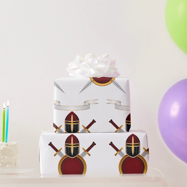 Medieval Knight Crest Helmet Swords Shield  Wrapping Paper (Creator Uploaded)