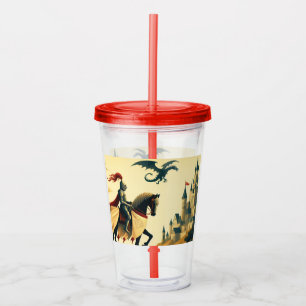 Medieval Knight/dragon/castle fantsy Acrylic Tumbler