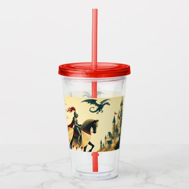 Medieval Knight/dragon/castle fantsy Acrylic Tumbler (Front)