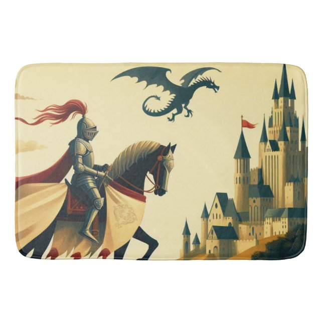 Medieval Knight/dragon/castle fantsy Bath Mat (Front)