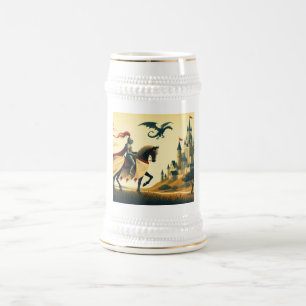 Medieval Knight/dragon/castle fantsy Beer Stein