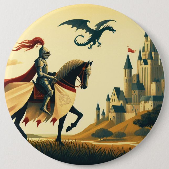 Medieval Knight/dragon/castle fantsy Button (Front)
