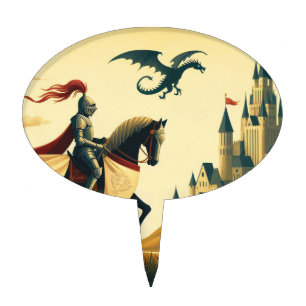 Medieval Knight/dragon/castle fantsy Cake Topper