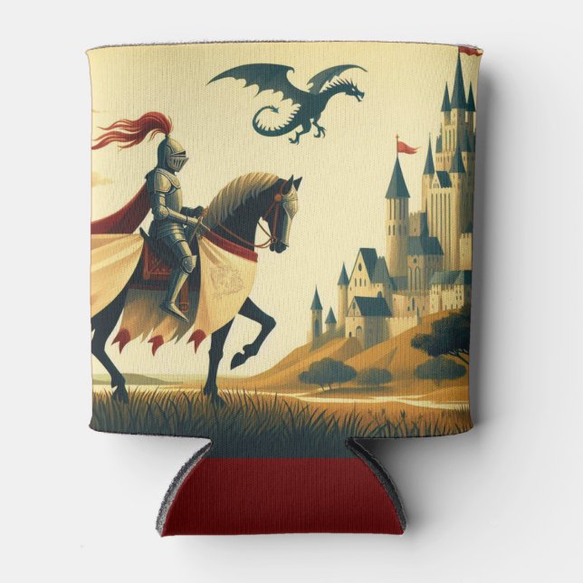 Medieval Knight/dragon/castle fantsy Can Cooler (Front)