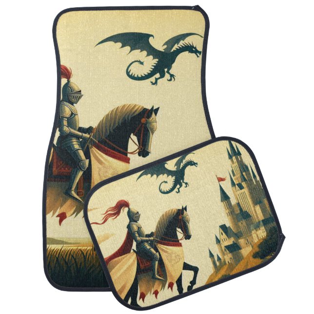 Medieval Knight/dragon/castle fantsy Car Floor Mat (Set)