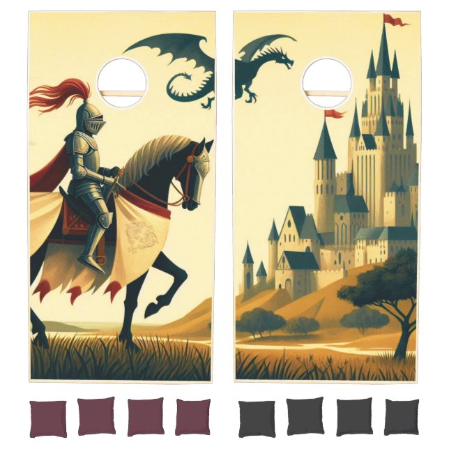 Medieval Knight/dragon/castle fantsy Cornhole Set (Set)