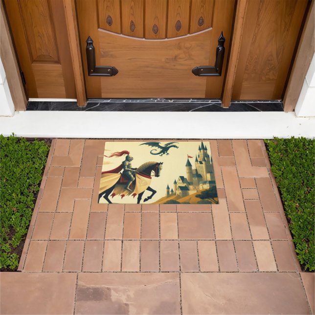 Medieval Knight/dragon/castle fantsy Doormat (Outdoor)