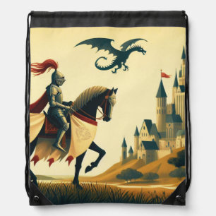 Medieval Knight/dragon/castle fantsy Drawstring Bag