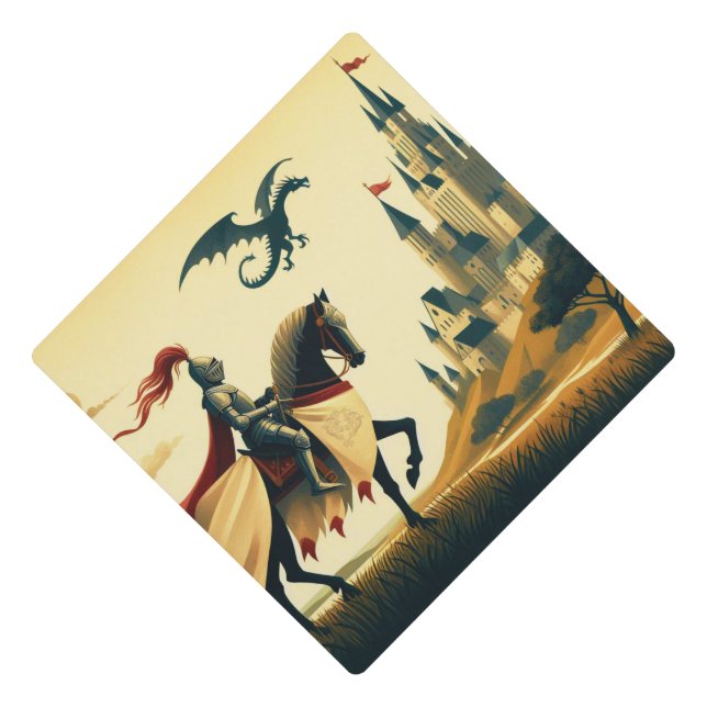 Medieval Knight/dragon/castle fantsy Graduation Cap Topper (Front)