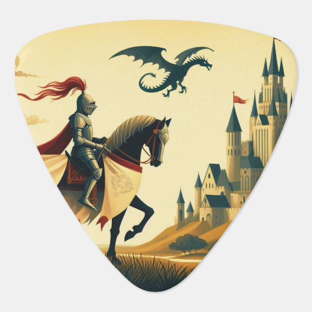 Medieval Knight/dragon/castle fantsy Guitar Pick (Front)