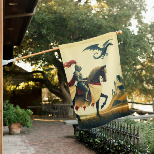 Medieval Knight/dragon/castle fantsy House Flag