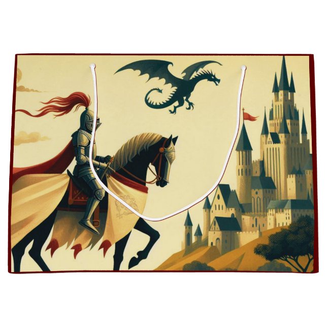 Medieval Knight/dragon/castle fantsy Large Gift Bag (Front)