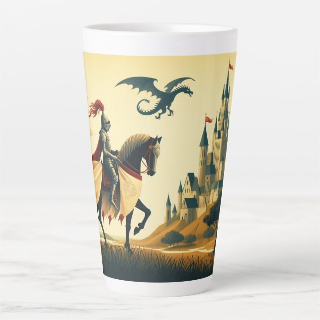 Medieval Knight/dragon/castle fantsy Latte Mug (Front)