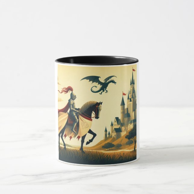 Medieval Knight/dragon/castle fantsy Mug (Center)